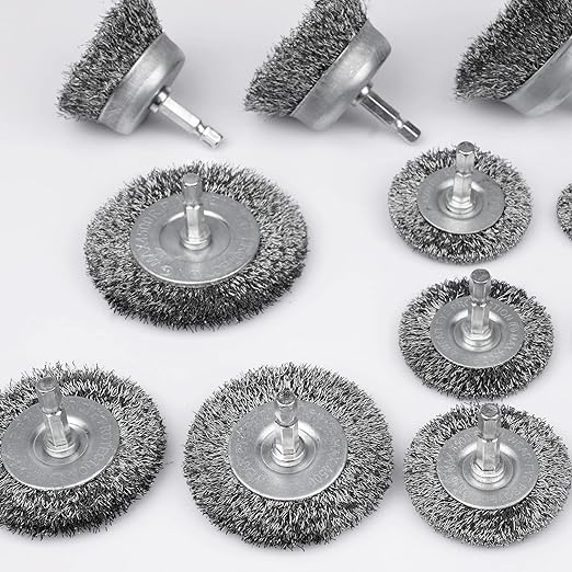 Wire Wheel Cup Brush Set,0.012-Inch Coarse Crimped Carbon Steel,Die Grinder Wire Brush for Drill,1/4In Hex Shank,Wire Drill Brush Set (24 Pack)