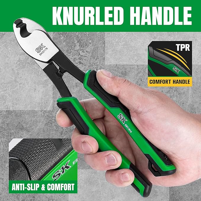 SK 8-Inch Cable Cutter, High Leverage Wire Cutter for Cutting, Stripping and Crimping, Heavy-Duty Cable Cutting Pliers for Aluminum, Copper, Wire, and Communications Cable