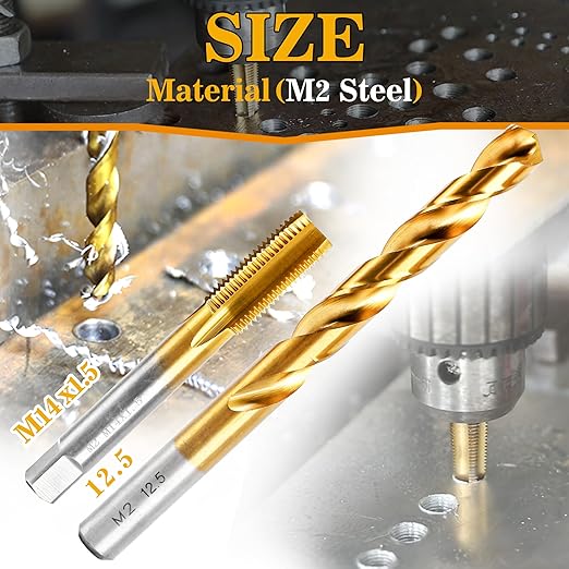 M14x1.5 Tap and 12.5mm Drill Bit Kit, M2 HSS Metric Drill and Tap Set, Combination of Drill and Tap Kit for Metal