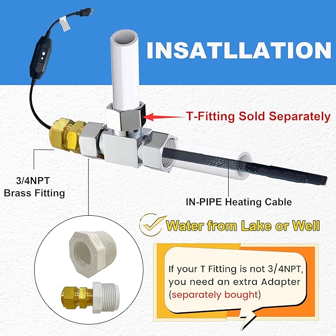 MAXKOSKO In Line Self Regulating Heating System, CSA Certified, Can be Used in Both Plastic and Metallic Pipes, in Pipe Freeze Protection Heating Cable, 170 Ft 120 V