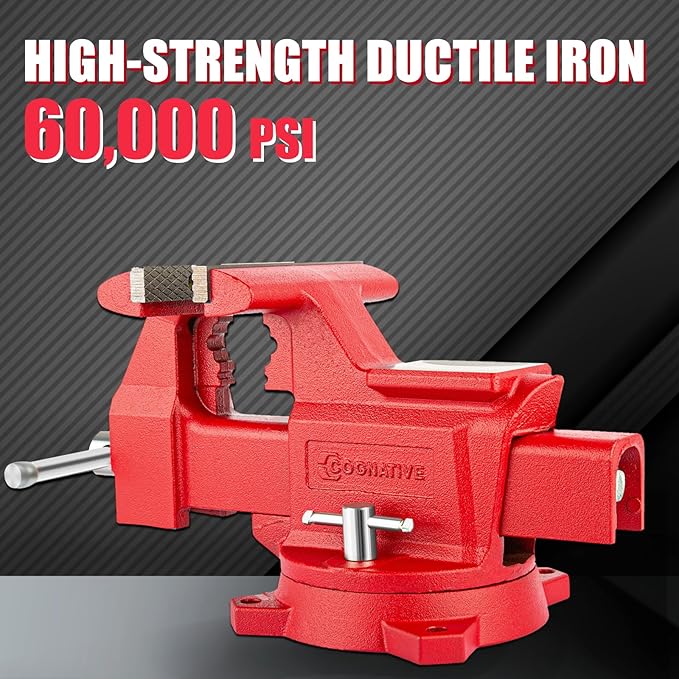 6.5" Heavy-Duty Bench Vise Ductile Iron Bench Vise 360° Swivel Bench Vice with Anvil, Red
