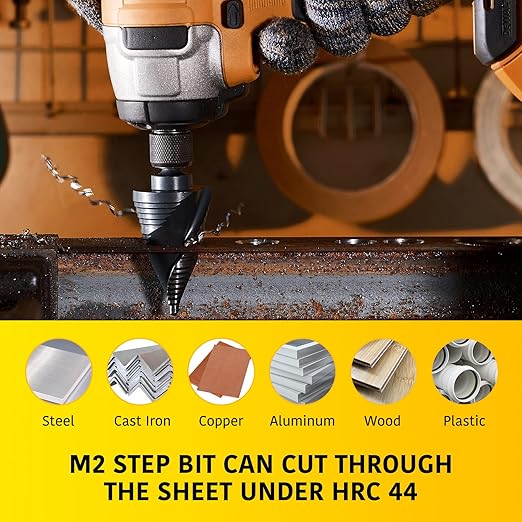 3 Sizes M2 Quick Change Step Drill Bit, 7/8", 1-1/8", 1-3/8" Black Cone Drill Bits for Steel Metal Sheet Hole Drilling Cutting, Multiple Hole Sprial Unibit, Stepped Up Bits Home Tools