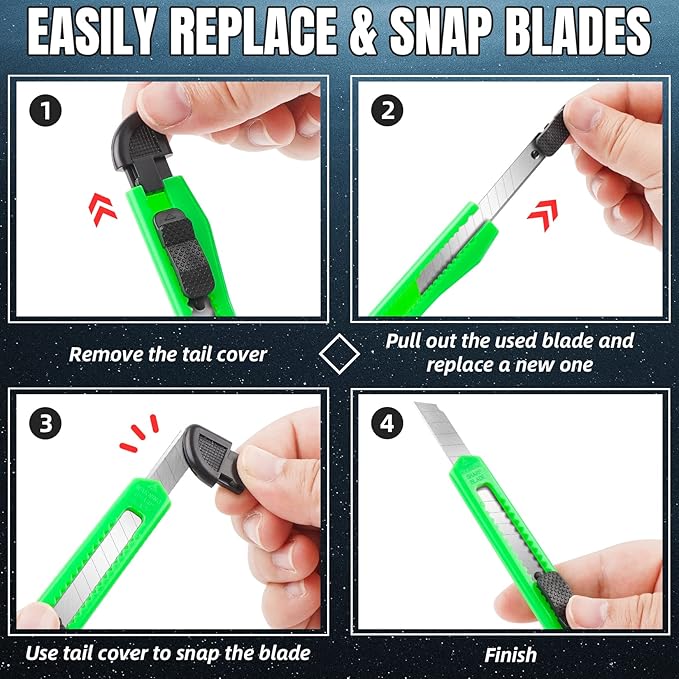 42 Pack Box Cutter Retractable, 9MM Snap-Off Blade Utility Knife With Self-Lock Design for Cutting Boxes, Carton, Cardboard, Paper
