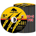 Cut Off Wheels 5", PRETEC 50+5 Pack Metal Cutting Wheel,Thin 125mm Metal & Stainless Steel Fast Cutting Discs for Angle Grinder - 7/8" Arbor Hole, 5" x 1/24" x 7/8" 55 PCS