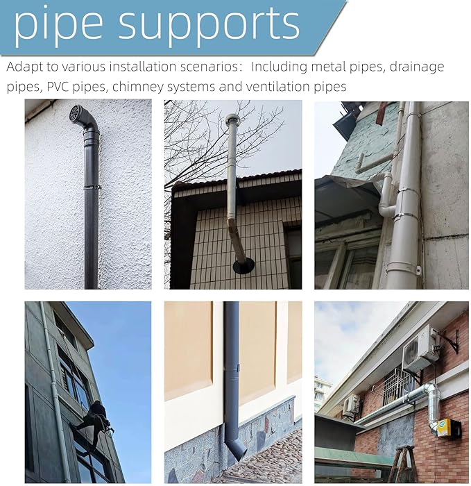 2 Sets Adjustable Pipe Bracket，Heavy Duty Galvanized Iron Stove Pipe Hanger Strap，Wall Support Chimney Pipe Holder，Round Split Ring Vent Conduit Carrier Kit，with All Mounting Screws (12-Inches)