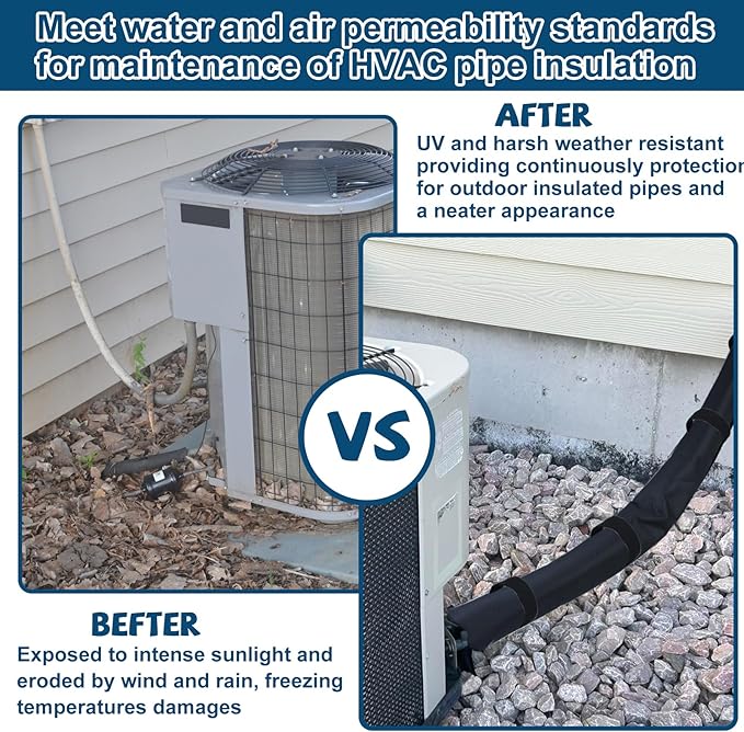3 Layers HVAC Copper Pipe Insulation Cover Protector Outdoor 600D Oxford AC Copper Line Insulation Sleeve Wrap for Outside 72x10.2Inch with 4 Adjustable Straps for Central Air Conditioning Mini Splits