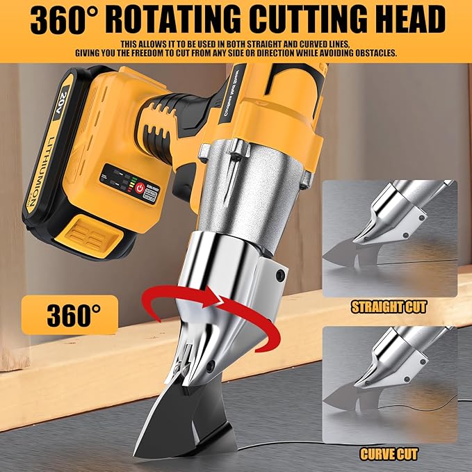 Cordless Sheet Metal Cutter Brushless for De-walt 20v Max Battery(Tool Only), Metal Shears 360 Degree Pivoting Head, Electric Metal Scissors for for Cutting Stainless Sheet, Metal, Iron, 221 Ft-Lbs