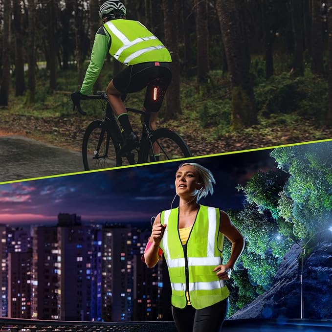 JaGely 6 Pack Reflective Safety Vests with Pockets, High Visibility Mesh Construction Vest for Men Women, Neon Yellow, Size L