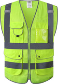 JKSafety 9 Pockets High Visibility Safety Vest for Men and Women, Hi-Vis Reflective Yellow Safety Vests with Zipper Front, Meet ANSI/ISEA Class 2 Type R(159-Yellow XL)