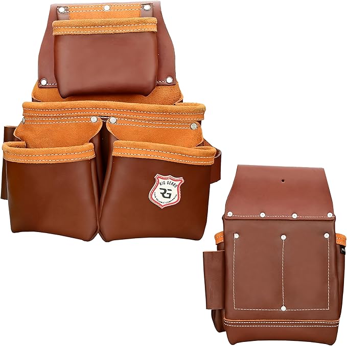 Leather Tool Belt with Adjustable Hook - Premium Heavy Duty Tool Belts for Men with 22 Multi-Purpose Pocket Tool Pouch (Maroon, Standard), RG-004