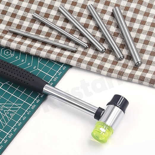 6Pcs 5 Sizes Roll Pin Punch Set with Double Faced Rubber Hammer Removing Repair Tools Steel Roll Pin Punches for Automotive Watch Bike Repairing