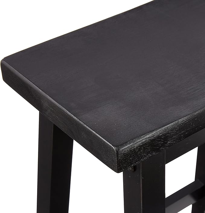 Amazon Basics Solid Wood Saddle-Seat Kitchen Counter Barstool with Footrest, Easy Assembly - 24-Inch Height - Black - Set of 2
