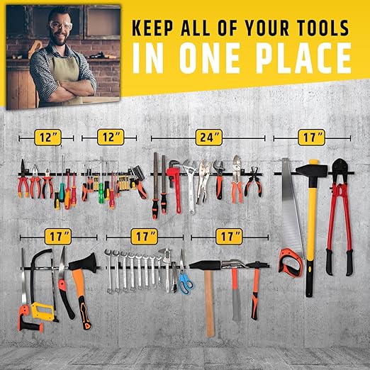 12" Heavy-Duty Magnetic Tool Holders (4 Pack - 48" Total) - Extremely Powerful Magnetic Pull Force to Hold Heavy Tools (Upgraded Version) - Professional Tool Bars/Strips Organizer