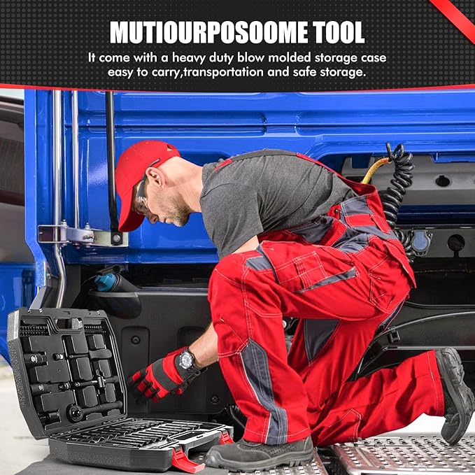 3/8" Impact Socket Set,74pcs Drive 6-Point Deep Socket Wrench Set With 72 Tooth Count Ratchet, Standard SAE 5/16" - 7/8" & Metric 8mm - 22mm,Socket Set For Home Use And Automotive Repair.