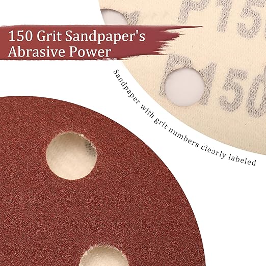 100 PCS 150 Grit 5 Inch Sanding Discs, Hook and Loop Sandpaper for Random Orbital Sander