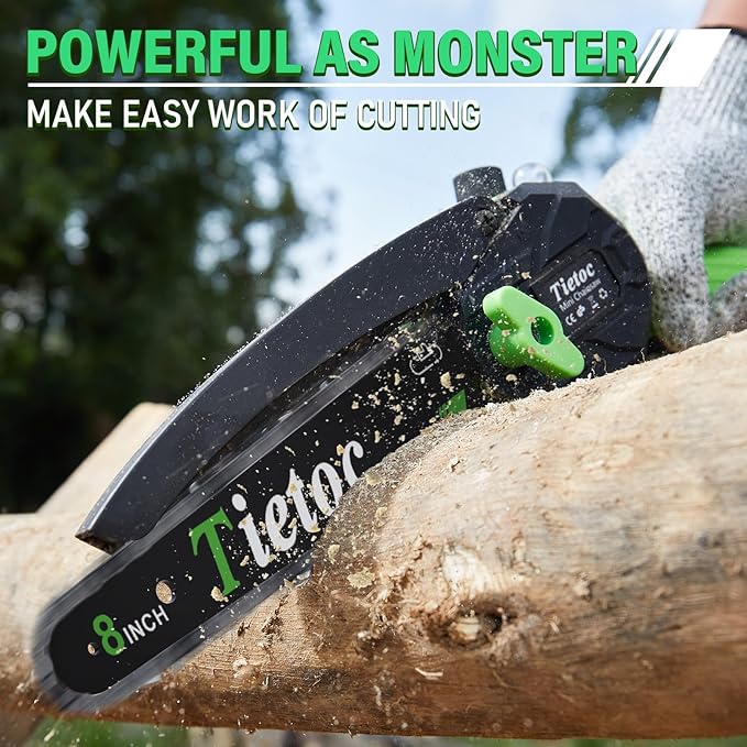 Tietoc Mini Chainsaw 8 inch Cordless with 2x 4000mAh Batteries, Battery Powerd Chain saw with Oiler, Lightweight Handheld Saw for Household & Garden, Gifts for Men, Dad, Husband, Gardener and DIYer