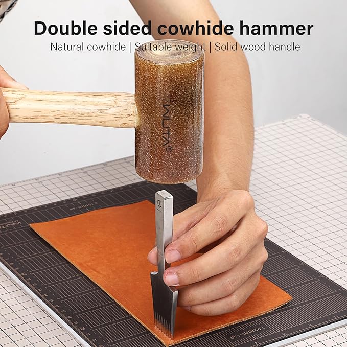 WUTA Rawhide Mallet Cobbler Hammer Leather Hammer Rawhide-head for Stamping Jewelry Leather Worker Craft Tool 48mm