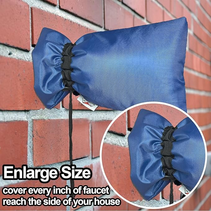Enlarge Outdoor Faucet Cover for Winter Freeze Protection, 3M Thinsulate, 10”H x 6.3”W Hose Bib Covers for Wall Taps Outside, Waterproof & Frost Free Insulated Spigot Cover, 2 Pcs Faucet Socks - Blue