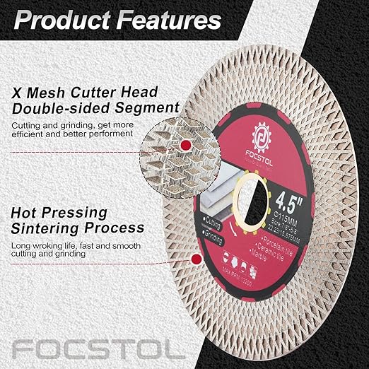 Diamond Tile Saw Blade - 4.5''(115mm) Cutting and Grinding Disc Wheel for Porcelain Ceramic Tile Marble Granite Artificial Stone with X Mesh Rim for Angle Grinder