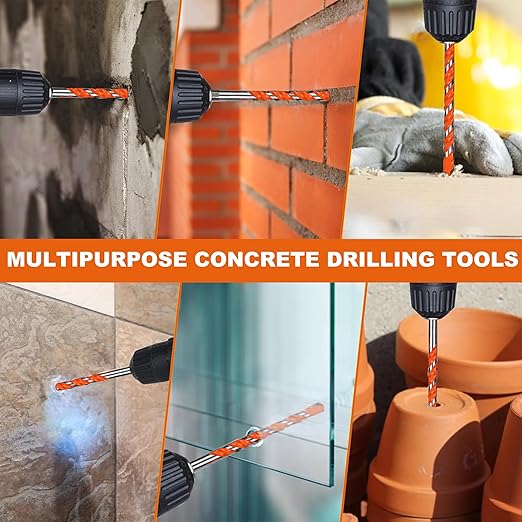 12-PCS Concrete Drill Bit Set, 5/32"-1/2" Inch Carbide Hex Shank Masonry Drill Bits Set for Glass/Brick/Plastic/Cement/Tile