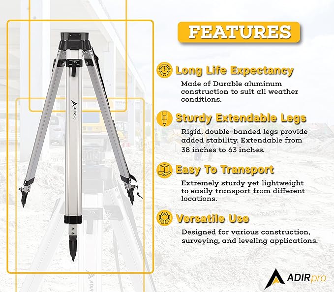 AdirPro Aluminum 5/8-Inch 11-Threaded Flat Head Tripod with Quick Clamp (Black)