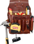 FESA Leather Electrician Tool Pouch - 13-in-1 Top Grain Leather Electrician Pouch w/Steel Hammer Loop, Tape Measure Clip, Tape T-Chain & 6 Pockets - Fits Belts up to 3" - Handcrafted
