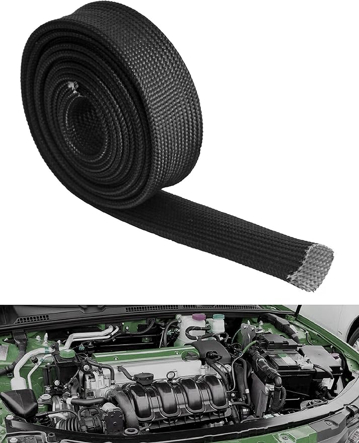 Fiberglass Hose Heat Shield Sleeve Spark Plug Wire Heat Protector Boots Auto Hose Roll 2500 Degree for Car&Auto Wire Loom Brake Line Cable (Black 1/2" IDX10')