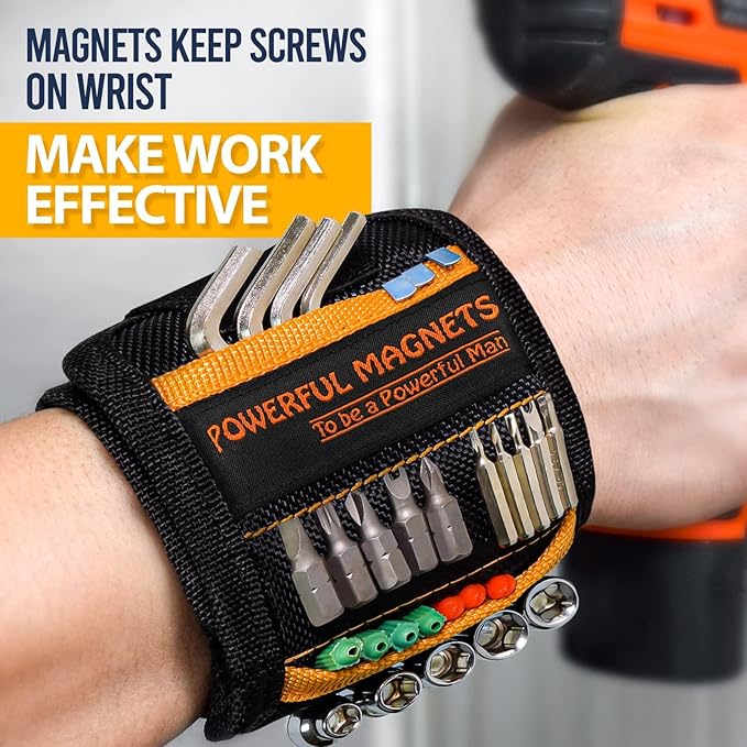 Tool Gifts for Men Stocking Stuffers - Magnetic Wristband for Holding Screws, Wrist Magnet, Gifts for Dad Father Husband Him, Gadget Tool Men Women Magnetic Tool Gift for Carpenter,Woodworker,2 Pack.