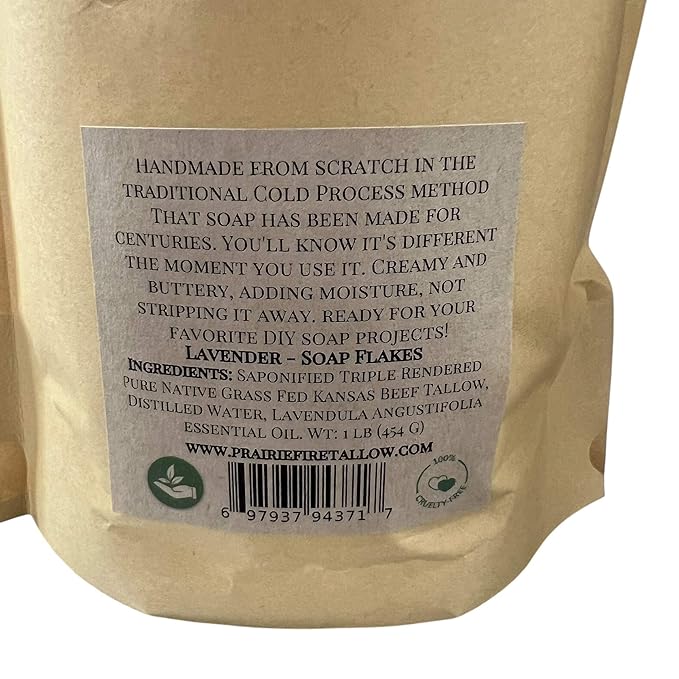 Pure Beef Tallow Soap Flakes - Made in USA - Grass Fed and Finished - Face, Body and Hair - Cleans, Moisturizes, Soothes, and Hydrates. Natural and Organic Tea Tree