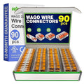WAGO 221 Series 90pc Compact Splicing Wire Connectors | Includes (25x 221-2401), (25x 221-412), (25x 221-413), (15x 221-415) | WAGO Wire Connectors | 221 Straight Inline Splice | Electrical Lever Nuts