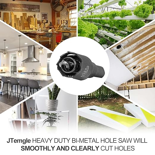 7/8 Inch Hole Saw with 9.1mm Triangle Shank Arbor, JTemgle Bi-Metal Hole Saw Heavy Duty Hole Cutting Tool for Cornhole Boards, Recessed Lights, Wood, Plastic, Drywall & Soft Metal
