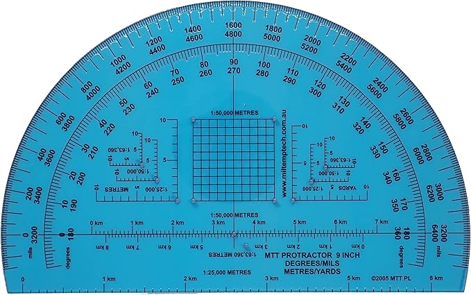 Degrees Mils Meters Yards Protractors