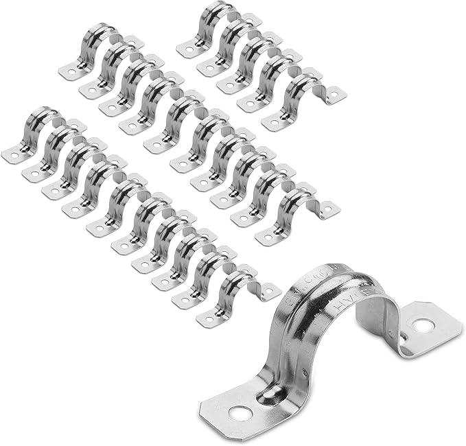 OHLECTRIC Heavy Duty Pipe Strap (25 Pack - 1 Inch) Zinc Plated Steel Conduit Clamps, 2 Hole Steel EMT Pipe Strap U Bracket, Zinc Coated Tension Tube Clip, Metal Pipe Clamp for EMT Conduits
