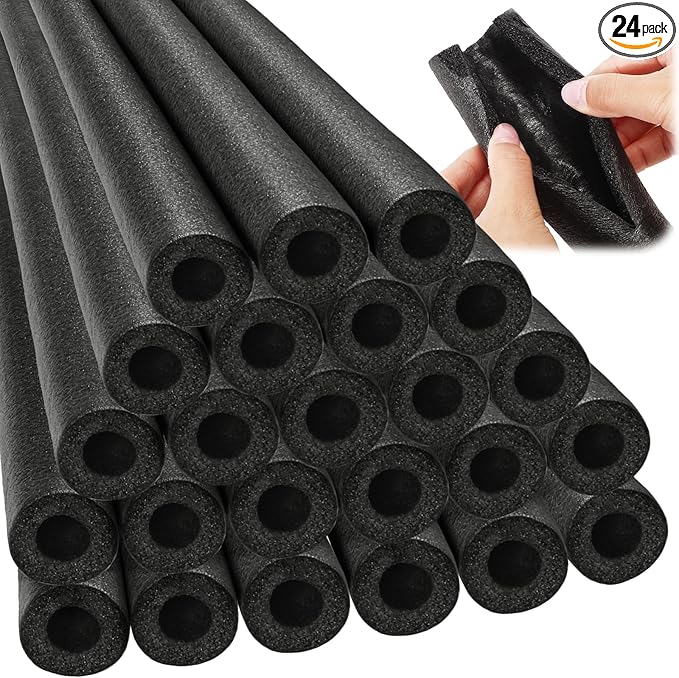 Amylove 24 Pcs 3.3 Feet Foam Pipe Insulation Foam Tube Insulating Water Pipe Pool Swim Noodles Heat Preservation Pipe Covers for Tubing Outdoor Freeze Protection (Black,3/4 Inch)