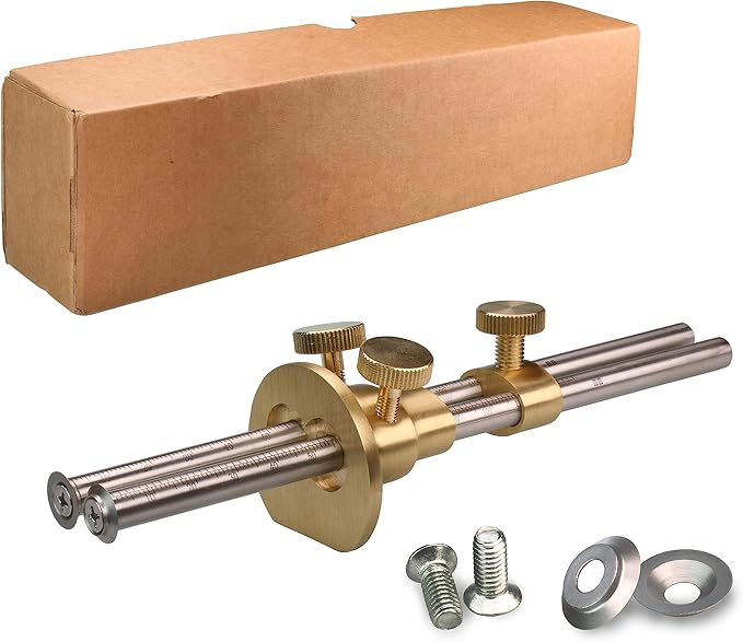 Double blade Wheel Marking Gauge Kit with 2 Extra Cutter Wheels and Screws, Small Anti Roll Brass Head, Metric Micro Adjuster Ruler, Woodworking Tools Scriber for Woodworking