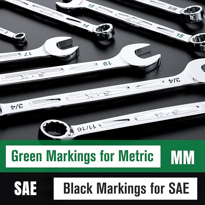 SK Combination Wrench Set, SAE 5/16" to 3/4", Metric 8 to 19mm, 23-Piece, SuperKrome Finish, Premium CR-V Construction, with Rolling Pouch