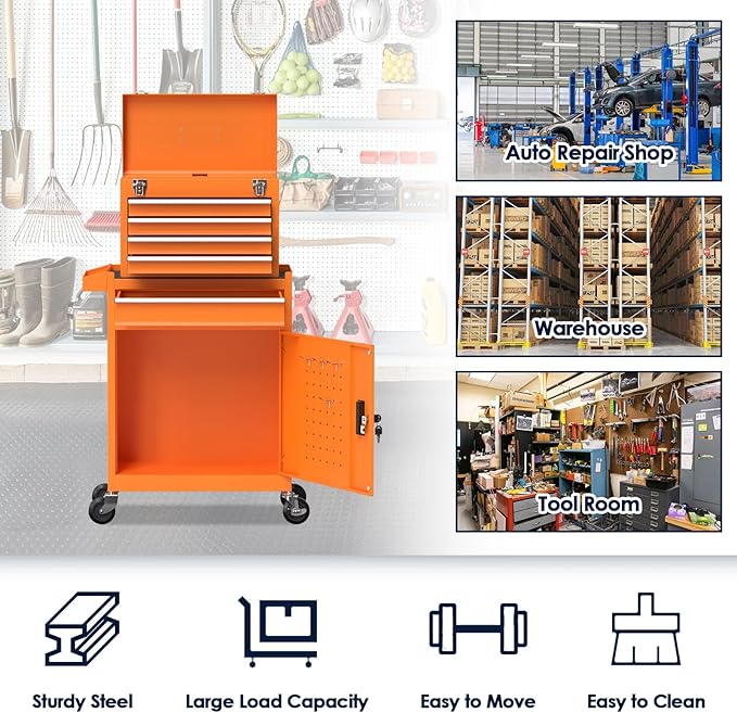 5-Drawer High Capacity Rolling Tool Chest, Tool Box with Drawers and Wheels, Toolbox on Wheels with Cabinet(Orange)