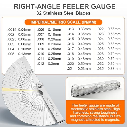 2Pcs Stainless Steel Feeler Gauge Set,32 Straight Blades Feeler Gauge&16 Pieces Angled Feeler Gauge Set, Measure Gap and Thickness for Guitar, Spark Plug, Valves Piston Measure Filler Gauge