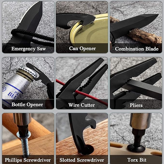 RoverTac Pocket Knife Multitool – 15-in-1 Folding Knife with Pliers, Screwdrivers & Bottle Opener – Multitool Knife with Safety Lock & Nylon Sheath for Camping, Hiking, Survival, EDC & Gifts for Men