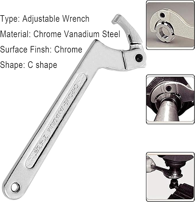 Wadoy Spanner Wrench Set Adjustable C Pin Spanner Hook Wrench Chrome Vanadium 4 Pcs Include 3/4-2", 1 1/4-3", 2-4 3/4", 4 1/2-6 7/10" for Vehicles Mechanical Equipments Tighten Lock Nuts and Bearings