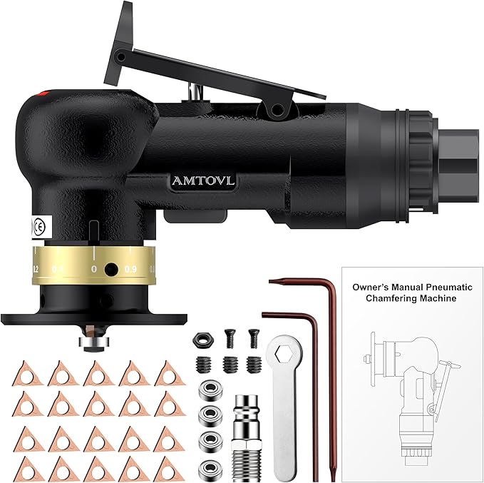 AMTOVL Air Chamfer Tool - Mini Pneumatic Chamfering Machine, 30000 RPM Pneumatic Chamfering Tool, 45 Degree Air Beveling Machine with 1/4 Inch Air Inlet for Metal, Wood - Black