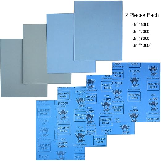 9x11 inch 16 Sheets Sandpaper, Wet or Dry 2000-10000 Grit 8 Assortment Sand Paper, Extra Fine Abrasive Pads for Automotive Sanding, Wood Turing Finishing, Metal Furniture Polishing and More