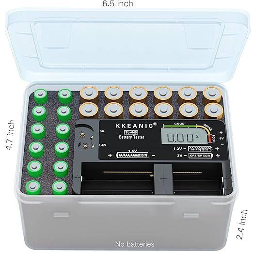 Battery Tester with Battery Organizer Storage Case,Professional Digital Battery Checker with LCD Display for Household AA, AAA, 4A,C, D, 9V, Button Cells. Compact Design & Clear Power Level Indicator