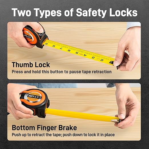 Teslong 3 Pack 25 ft Tape Measure, Retractable Magnetic Measuring Tape, 1/8 Fractions Easy Read Measuring Tape, Self-Locking Tape Measurer with Accuracy 1/32, Magnetic Tip Hook and Belt Clip