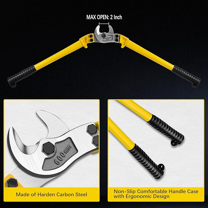 24 Inch Heavy Duty Cable Cutter, Carbon Steel Wire Rope Cutter for Aluminum and Copper Wire Rope, Multi-Functional Labor Saving Long Arm Wire Cutter Pliers with Ergonomic Design