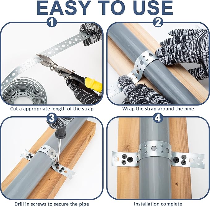 Galvanized Metal Strap 1-Inch x 50Feet, 23-Gauge Pipe Hanger Strap Metal Strapping with Holes Plumbers Strap DIY Cutting for Pipe Supports Hanging