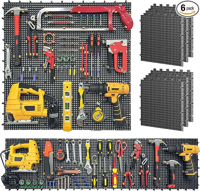 6 Black Plastic Peg Board Set Contains 200 Accessories, High Load-Bearing, Rust-Proof, Non-Sagging, Non-Grooved, Tools Can be Styled at Will, and the Tool Storage System Gives You a New Experience