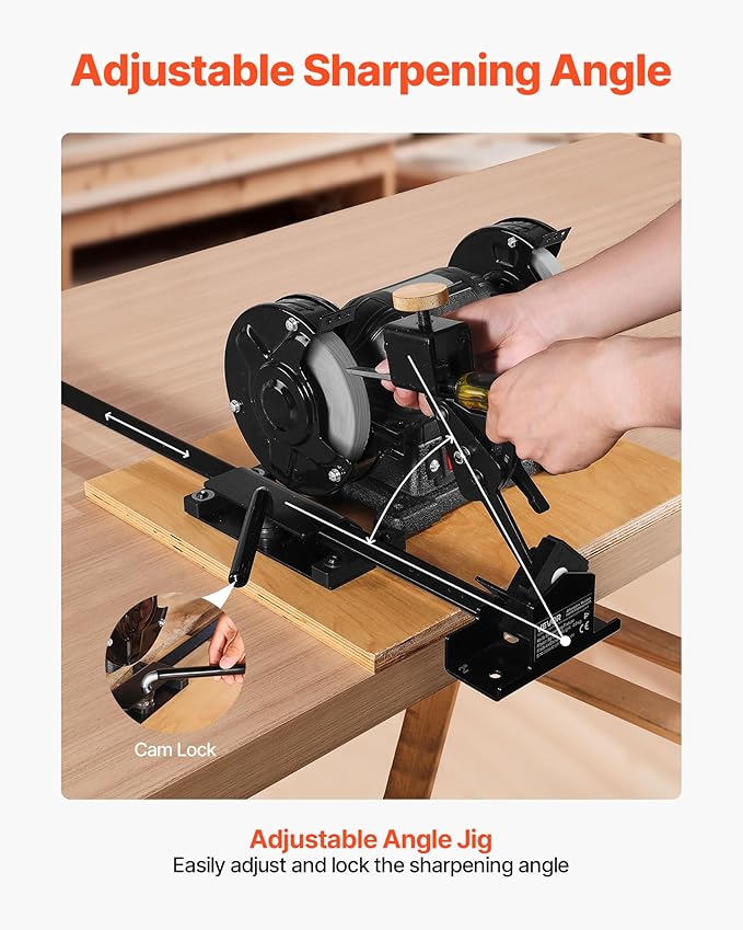 VEVOR Pro Grind Sharpening System, Multi-Grind Sharpening Jig for 6" & 8" Bench Grinder - with Platform Jig, Tool Rest Bar, Setup Block, Miter Slide, Micro Bevel Block, for Chisels Woodturning Tools