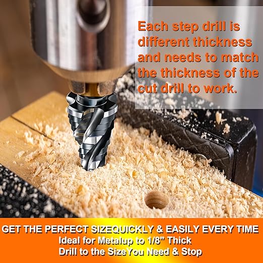 Four Spiral Flute Step Drill Bit for Metal,M35 Cobalt Unibit Step Drill Bit Set 1/4"-1" (30 pcs),Wear-Resistant AlTiN Coated,1/4" Hex Shank for Metal, Stainless Steel, Aluminum, Plastic