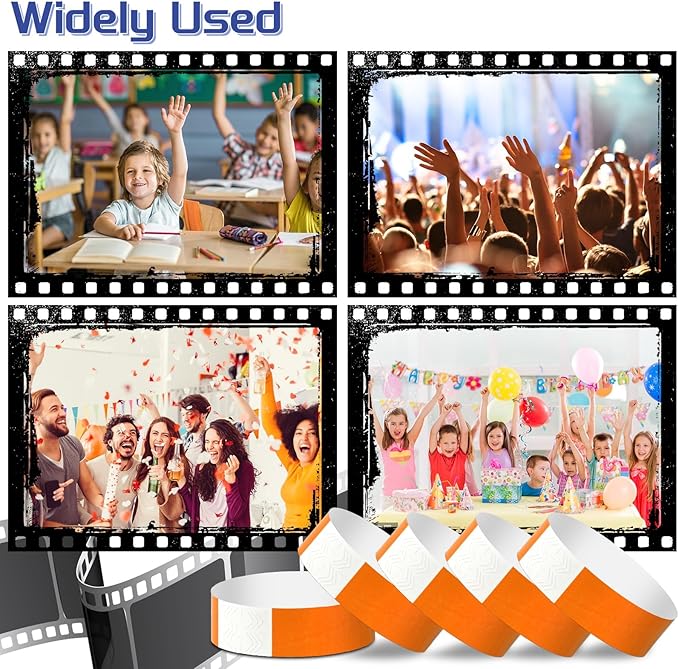 2000 Pcs Paper Wristbands for Events Waterproof Neon Orange Wrist Bands Adhesive Concert Identification Wristbands Hand Bands for Events(Orange)